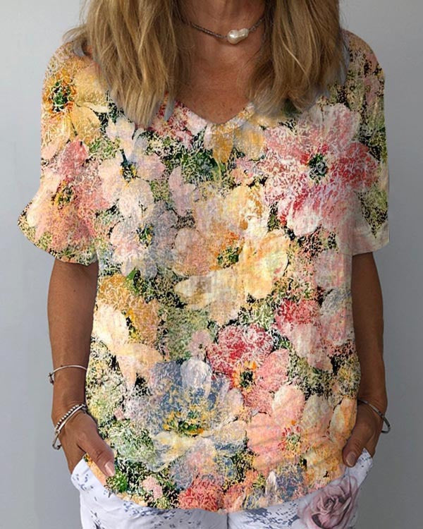 Artistic Retro Digital Print Pullover Top – Women’s Chinese Style