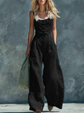 Women's Retro Button-Front High-Waist Wide-Leg Jumpsuit