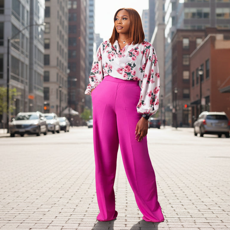 Printed Floral Lace-Up Top & Wide-Leg Pants Set – 4 Colors, S–3XL