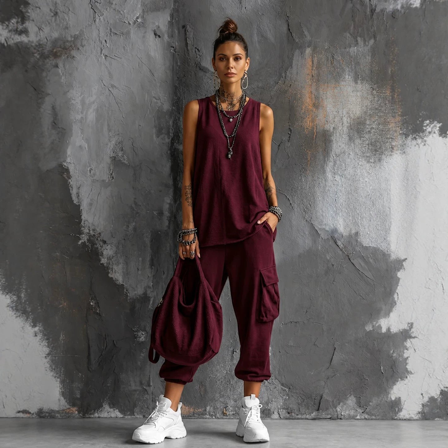 Women's Sleeveless Tank Top & Cropped Ankle Pants Set