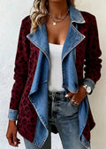 Patchwork Denim Collar Women’s Long-Sleeved Mid-Length Coat