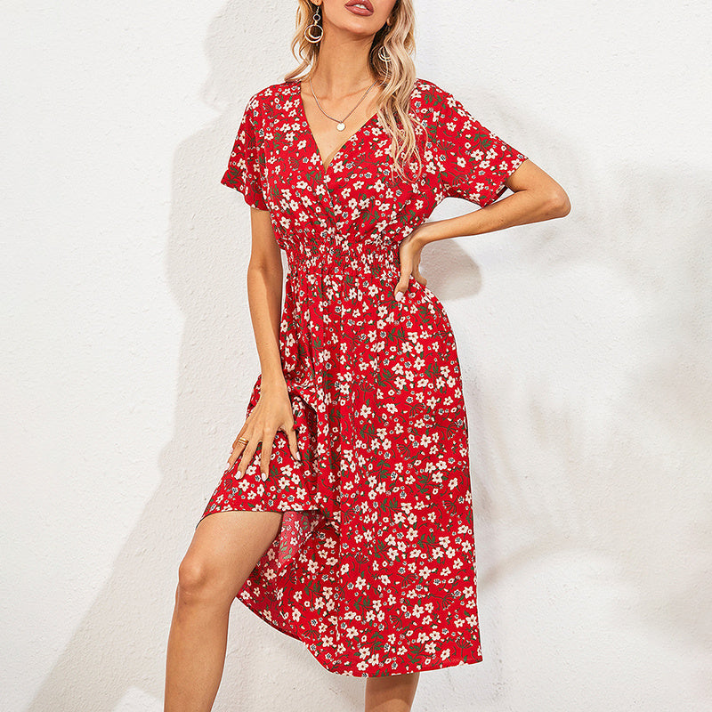V-Neck Floral Print A-Line Satin Maxi Dress | 8 Colors