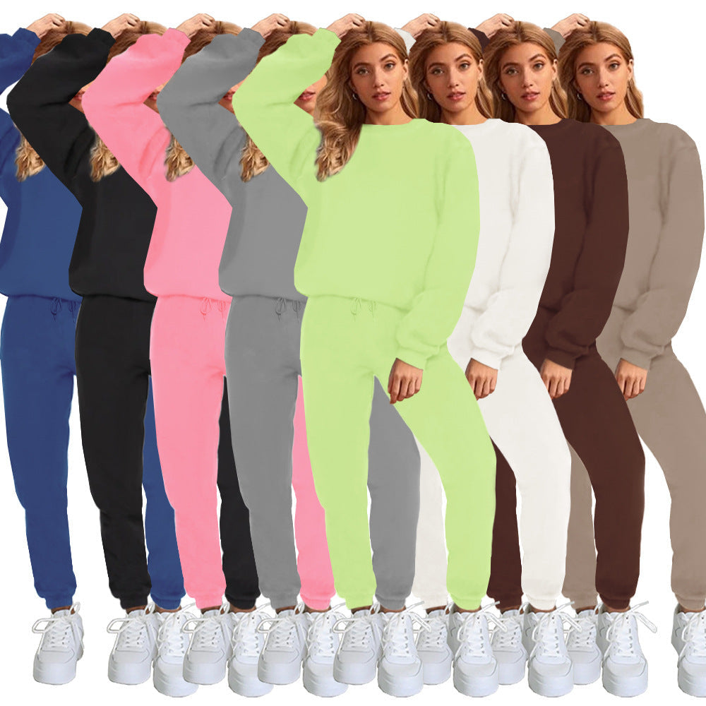 👚 Women's Solid Color Round Neck Pullover Sweatshirt & Pants Set