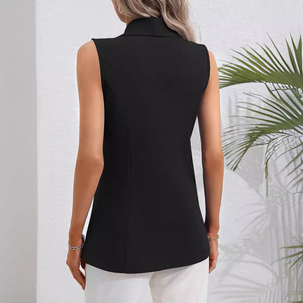 Women's Sleeveless Single-Button Cardigan Jacket – Round Neck