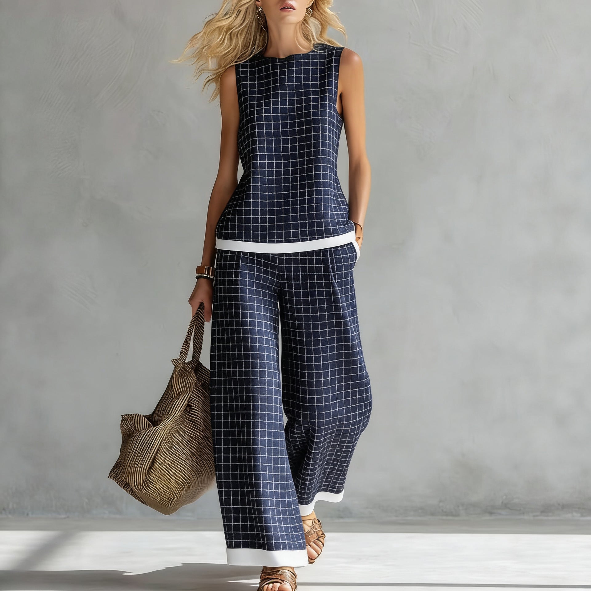 Women's Sleeveless Printed Tank Top & Wide-Leg Pants Two-Piece Set