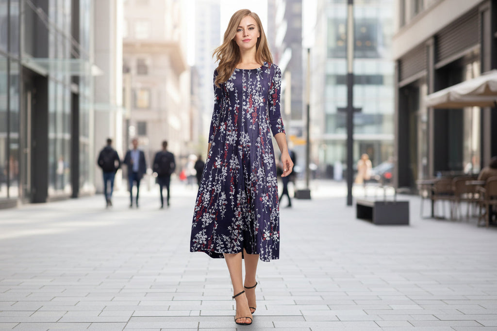 Women’s Floral Patchwork Three-Quarter Sleeve Dress