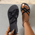Flat Strappy Cross-Strap Beach Sandals – Black Strappy Flat Sandals