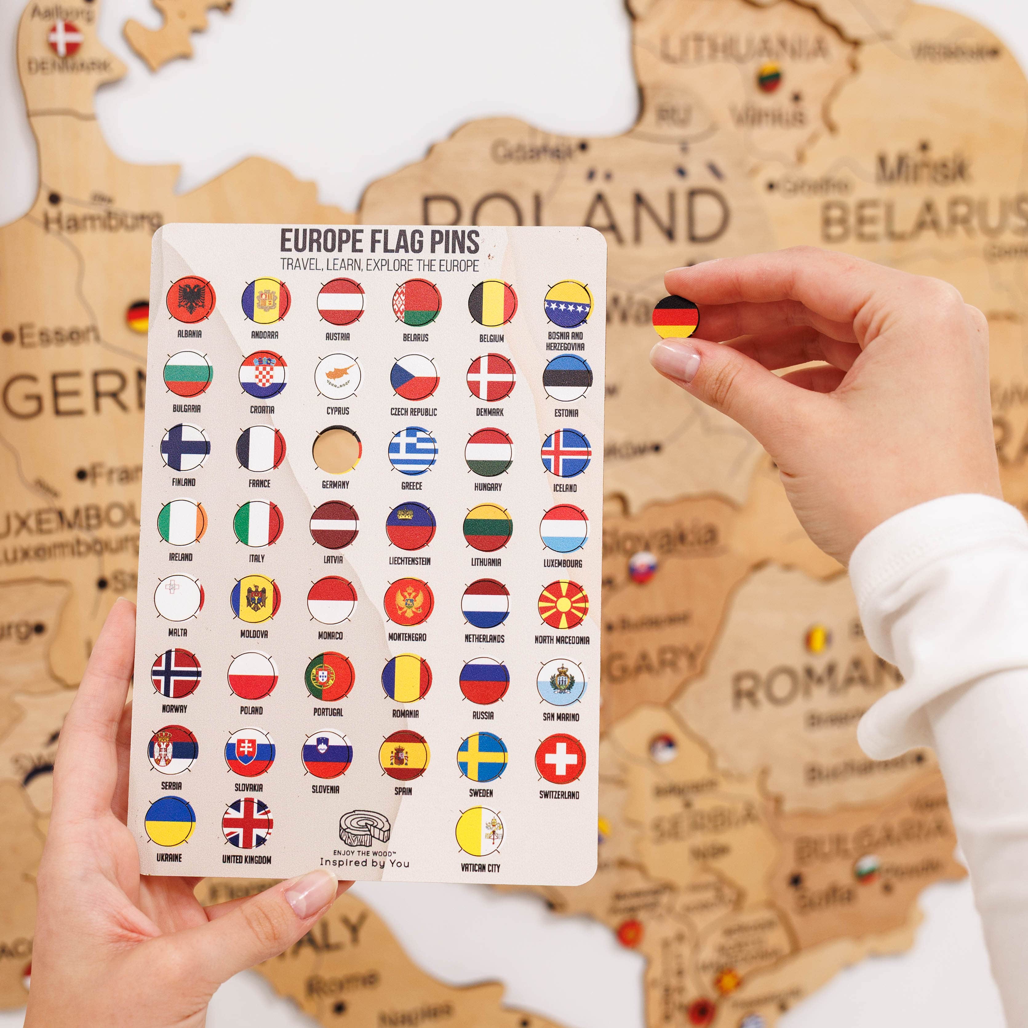 3D Europe Wooden Map Gold