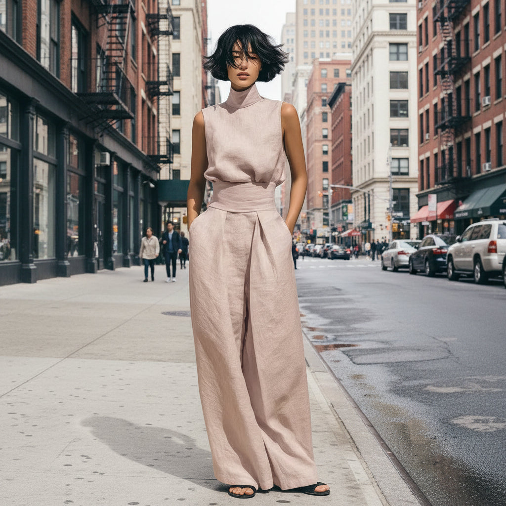 Women’s Two-Piece Set – Sleeveless Top & Wide-Leg Pants