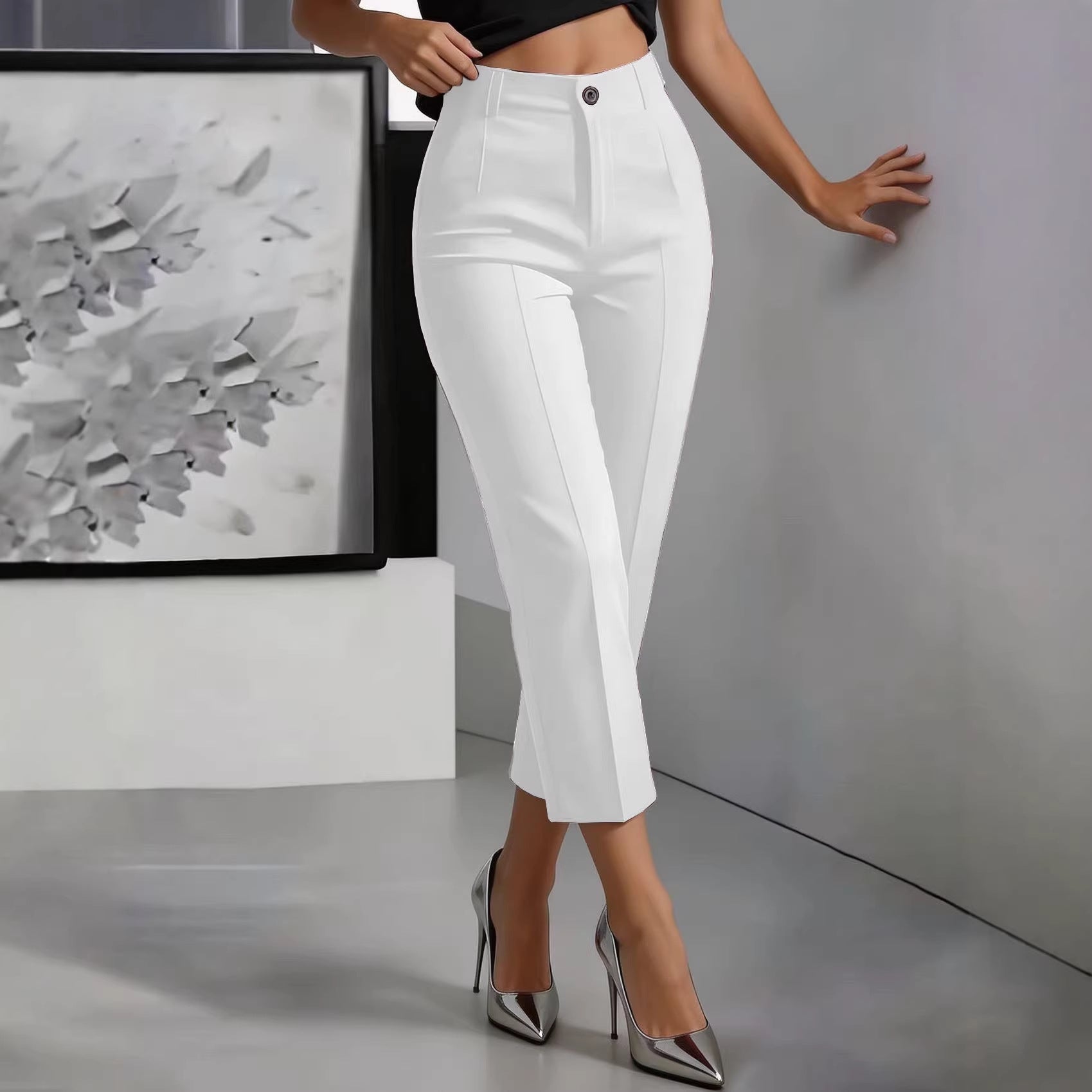 Women's High-Waisted Straight-Leg Pants – Drapey Cropped Fit
