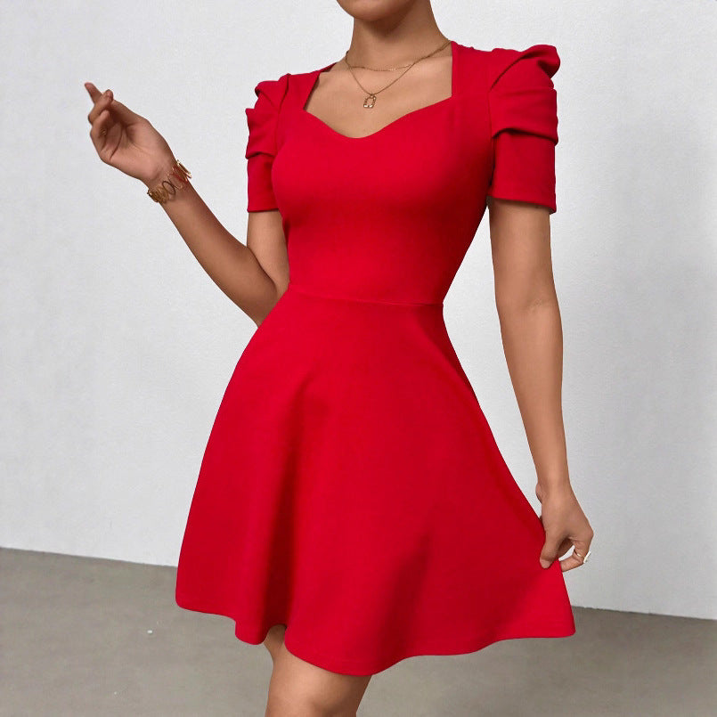 Women's Boat Neck High-Waist Mini Dress – Zipper Patchwork
