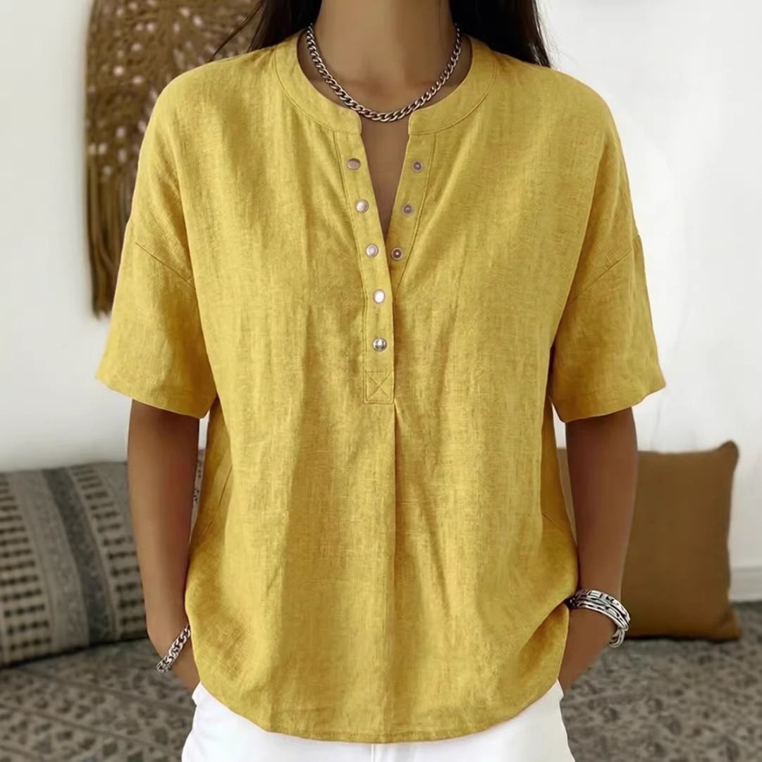 Women's Solid Color Loose-Fit Short-Sleeve Pullover Top