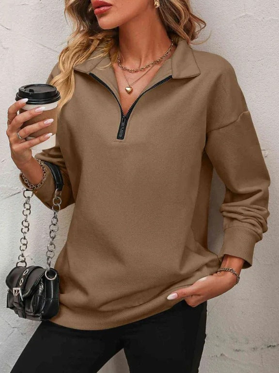 Women's Zipper Turtleneck Pullover Sweatshirt – Loose Long Sleeve