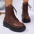 Women’s Round Toe Plus Size Lace-Up Chunky Sole Ankle Boots