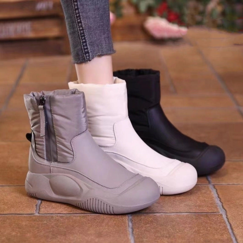 Women’s Winter Plush Snow Boots – Waterproof Side Zip Thick Sole Boots