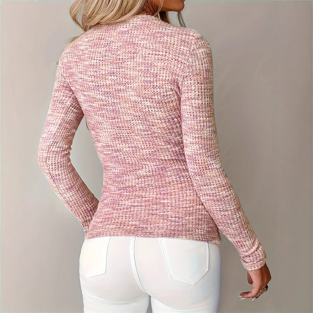 Women's Knitted Slim-Fit Long Sleeve Pullover with Zipper