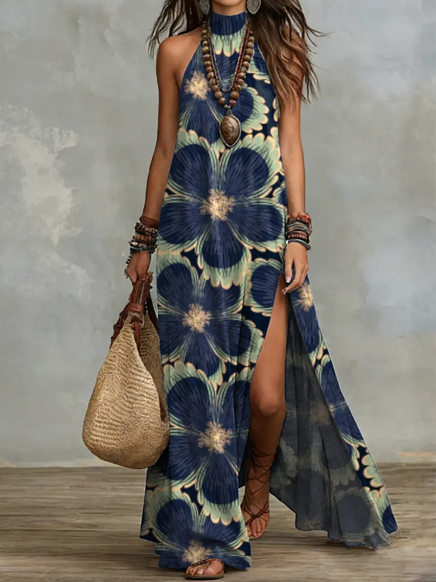 Women's Sleeveless Split Floral Print Maxi Dress
