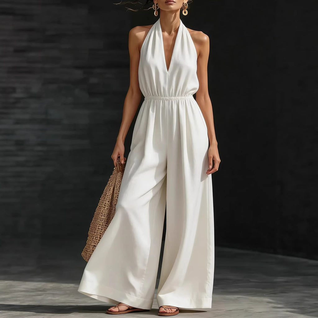 Women’s V-Neck Halter Neck Wide-Leg Jumpsuit
