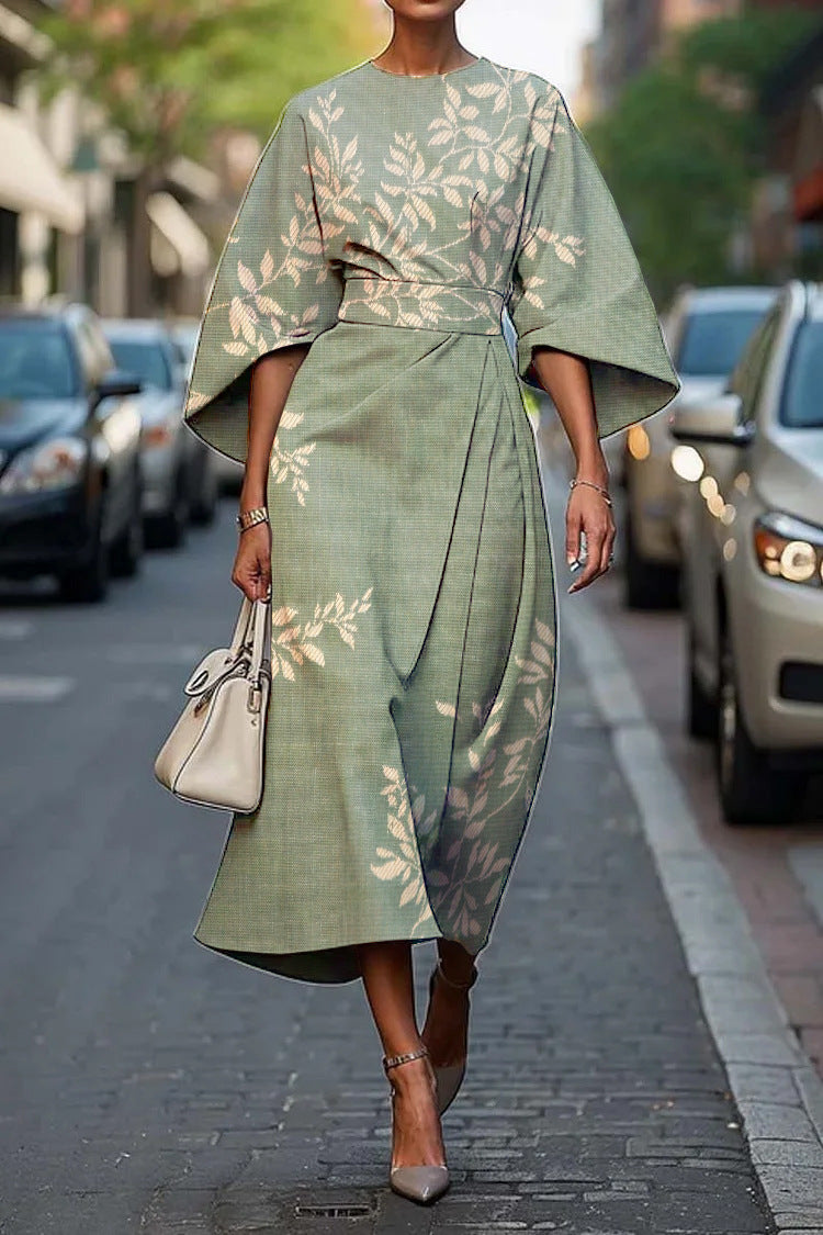 Geometric Print Batwing Sleeve Flowy Maxi Dress – 12 Styles, XS–XXXL