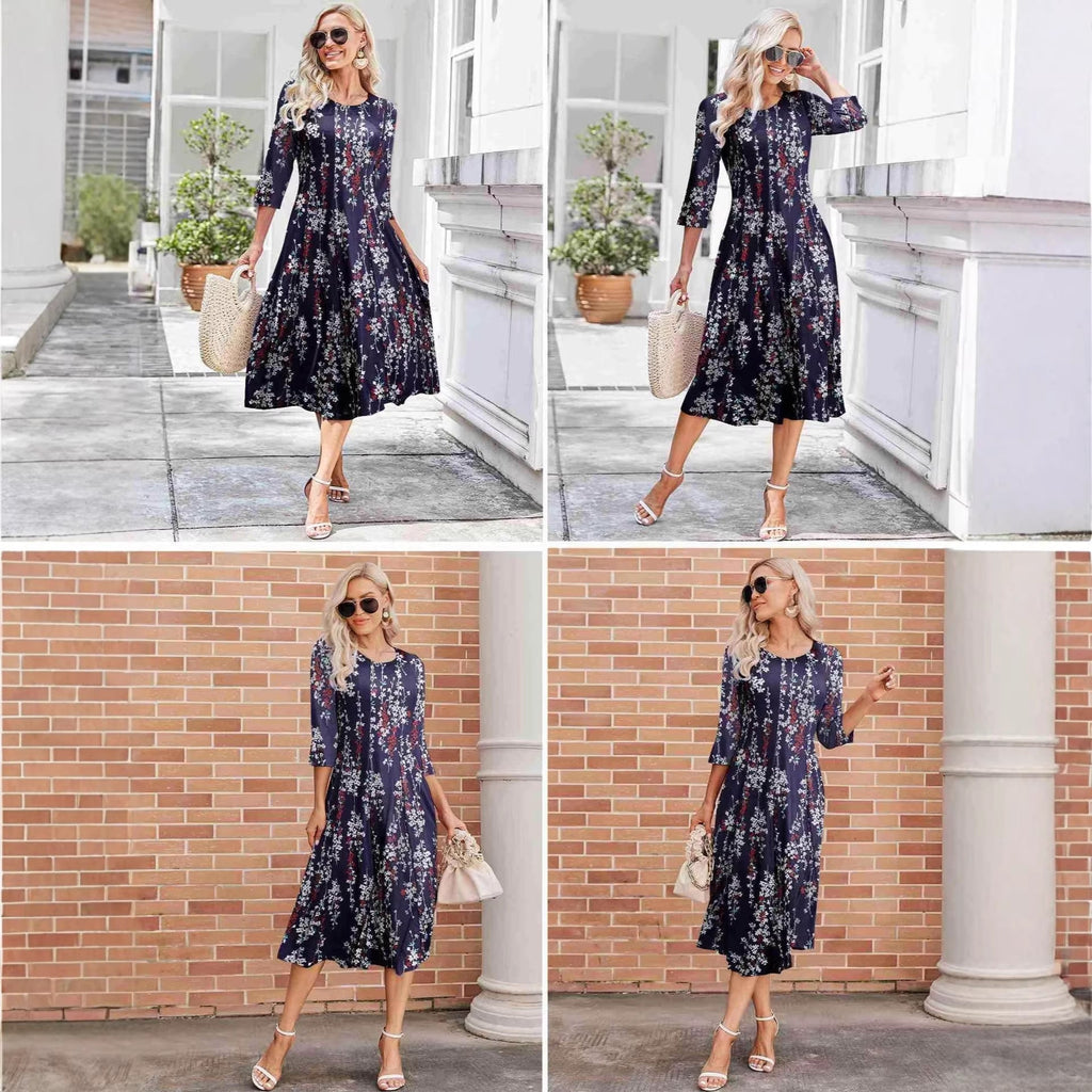 Women’s Floral Patchwork Three-Quarter Sleeve Dress