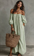 Women's Off-Shoulder Long-Sleeve Maxi Dress