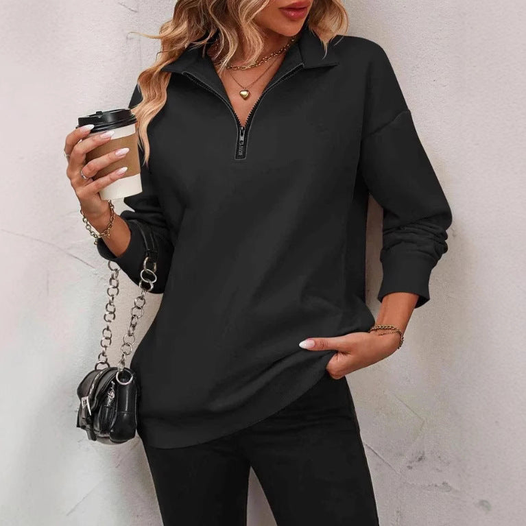 Women's Zipper Turtleneck Pullover Sweatshirt – Loose Long Sleeve