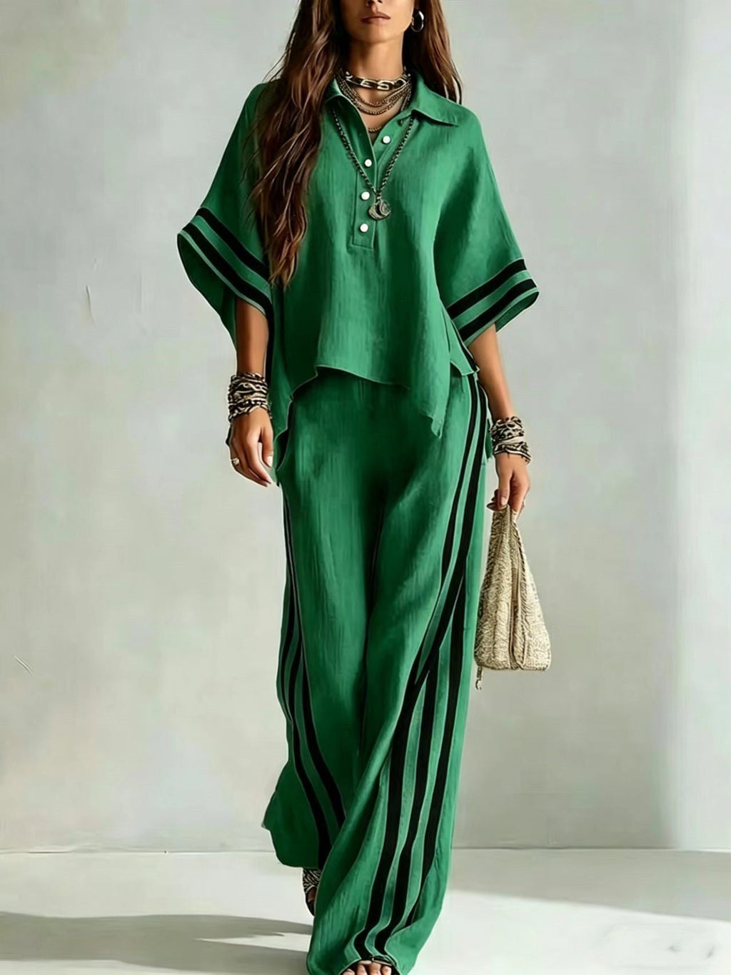 Women's Short-Sleeve Shirt & Loose Pants Two-Piece Set