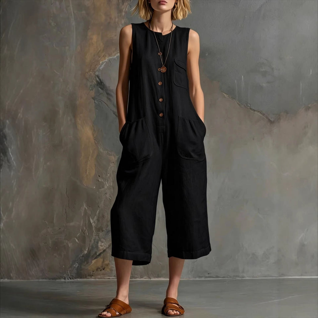 Women's Retro Sleeveless Wide-Leg Cropped Jumpsuit