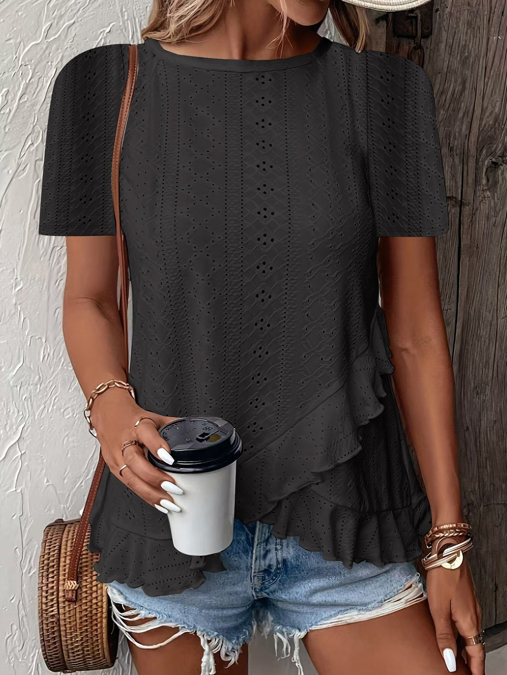 Women’s Casual Solid Color Short Sleeve Crew Neck Top