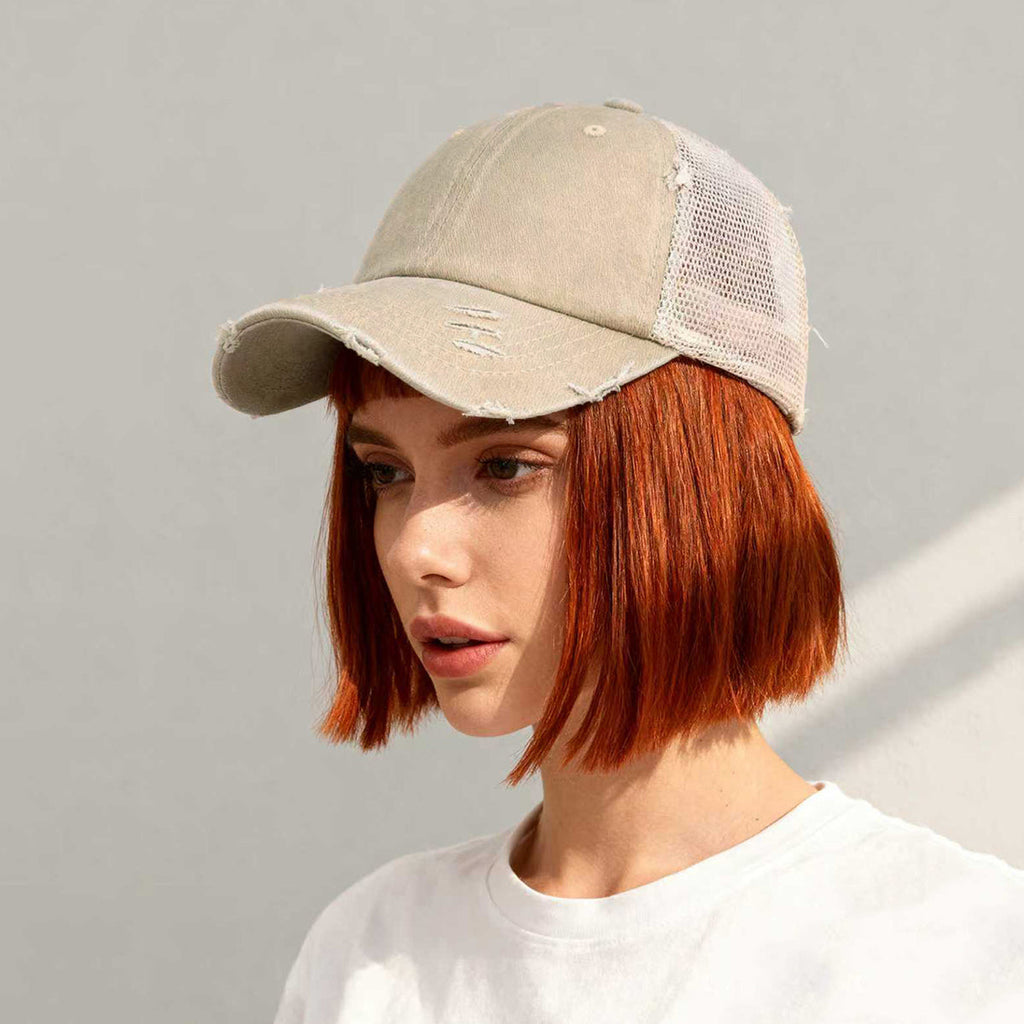 Distressed Washed Mesh Baseball Cap – Frayed Unisex Hat for Outdoor & Daily Wear