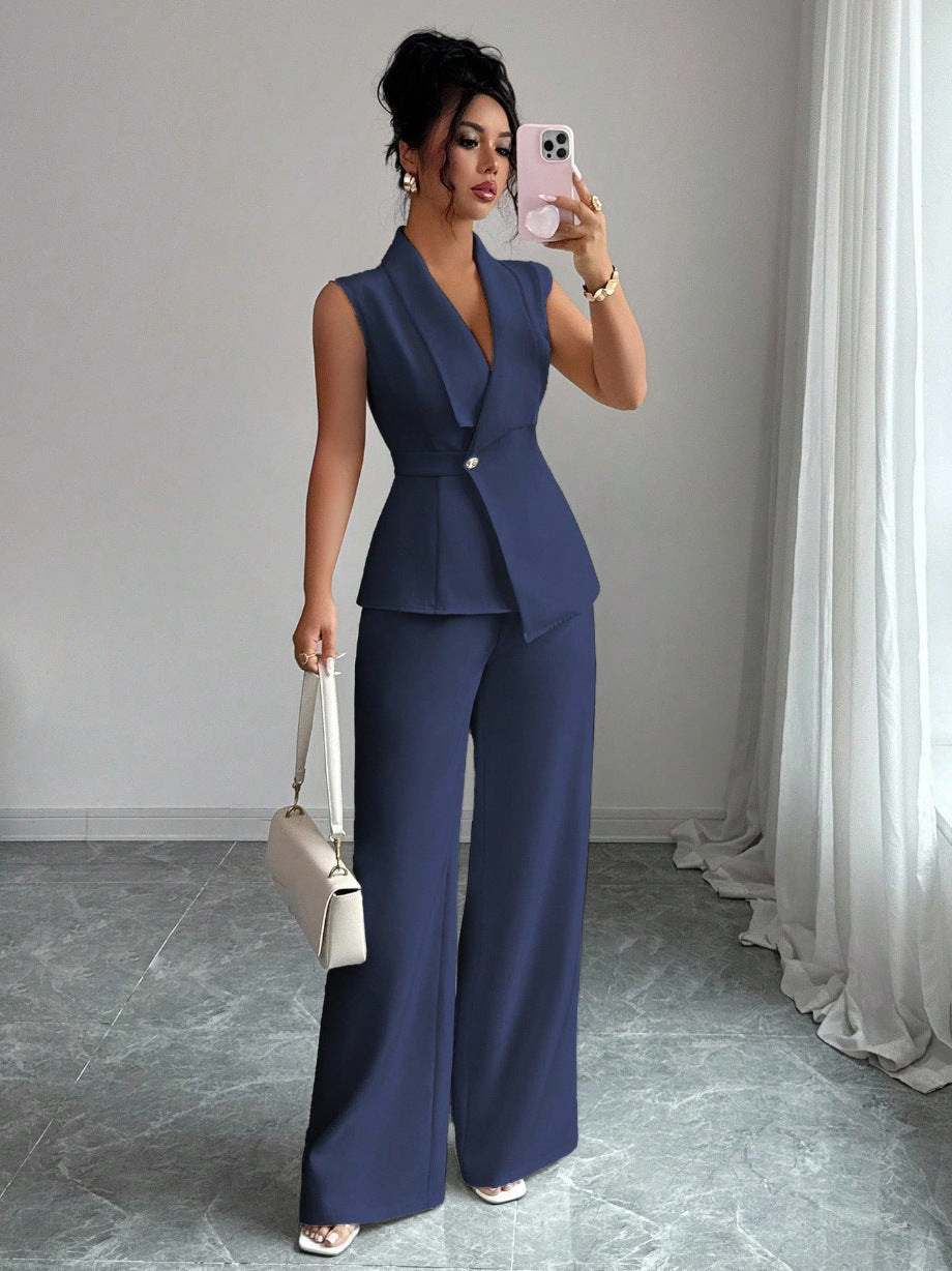 Women's Sleeveless Blazer & Straight-Leg Pants Two-Piece Set