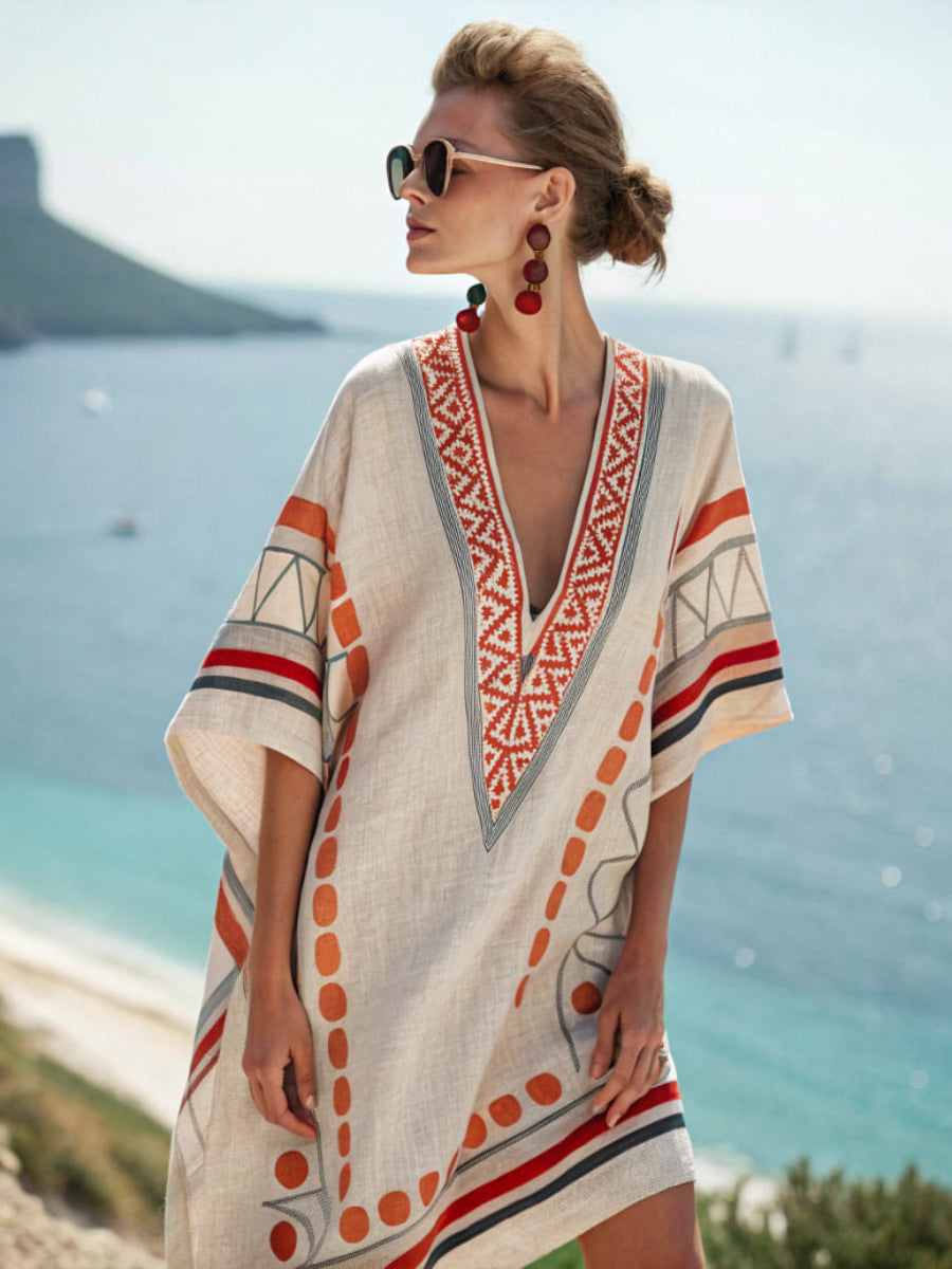 Women's Printed Loose A-Line Beach Midi Dress – Vacation Resort