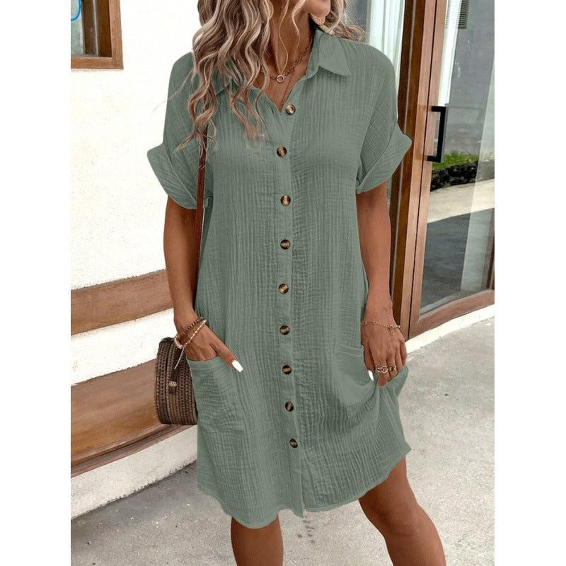 Women's Shirt Dress – V-Neck Button-Front A-Line Dress