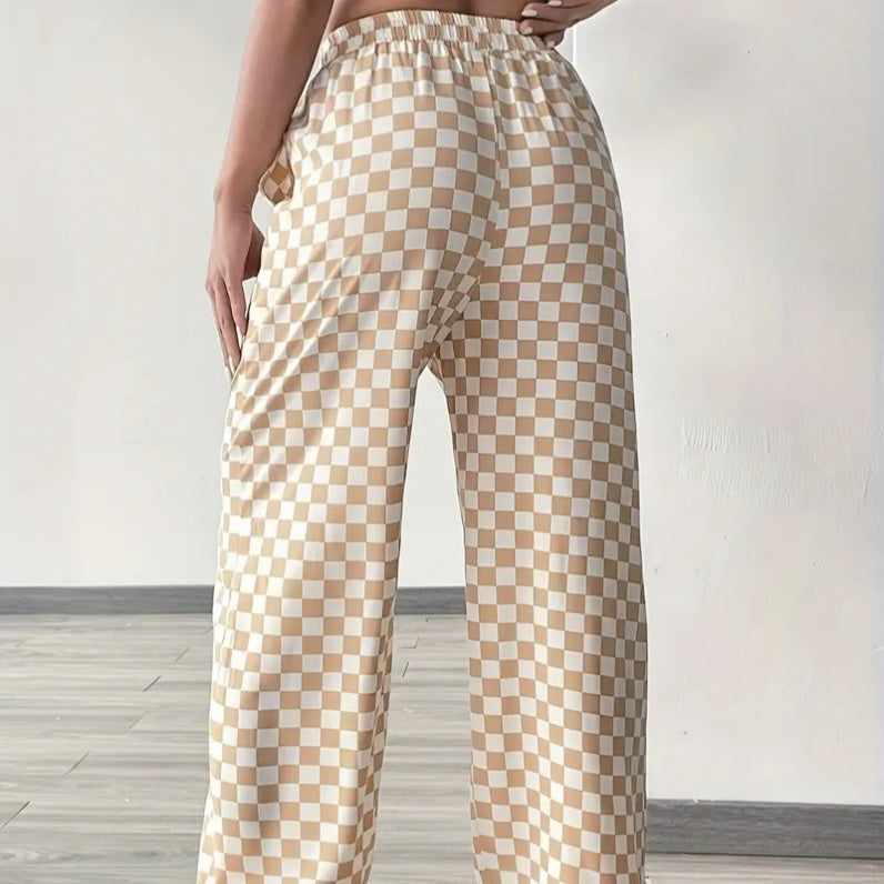 Checkerboard High-Waisted Wide-Leg Pants | 4 Colors S–XL