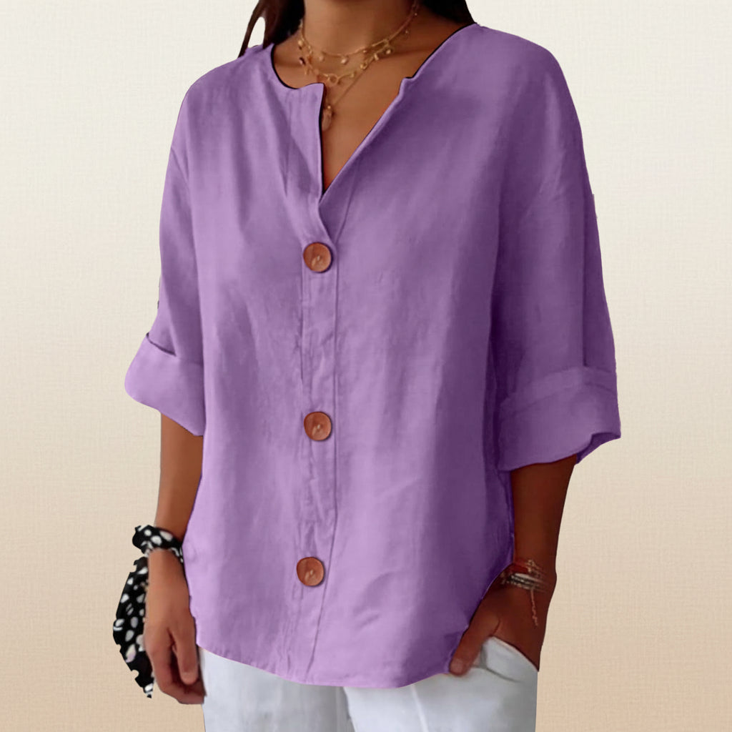 Women's V-Neck Buttoned Blouse