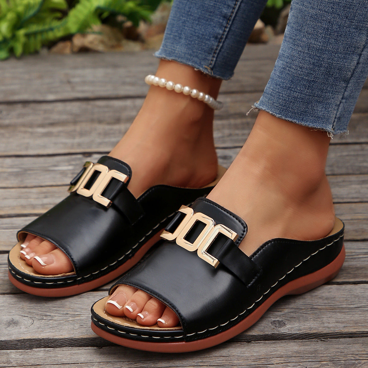 Chain Wedge Platform Peep-Toe Sandals – 5 Colors EU 36–45