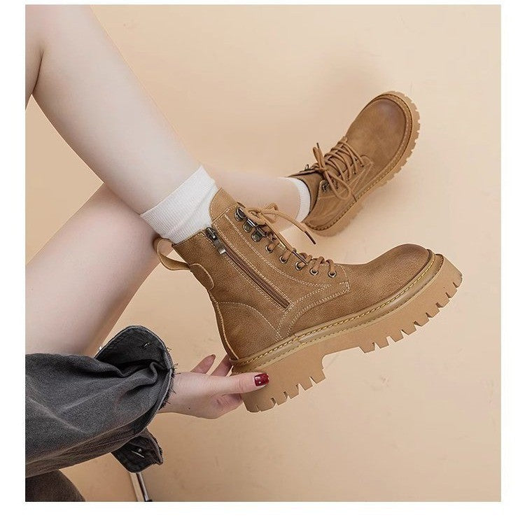 Women's Retro Chunky Heel Mid-Calf Martin Boots – Side Zipper