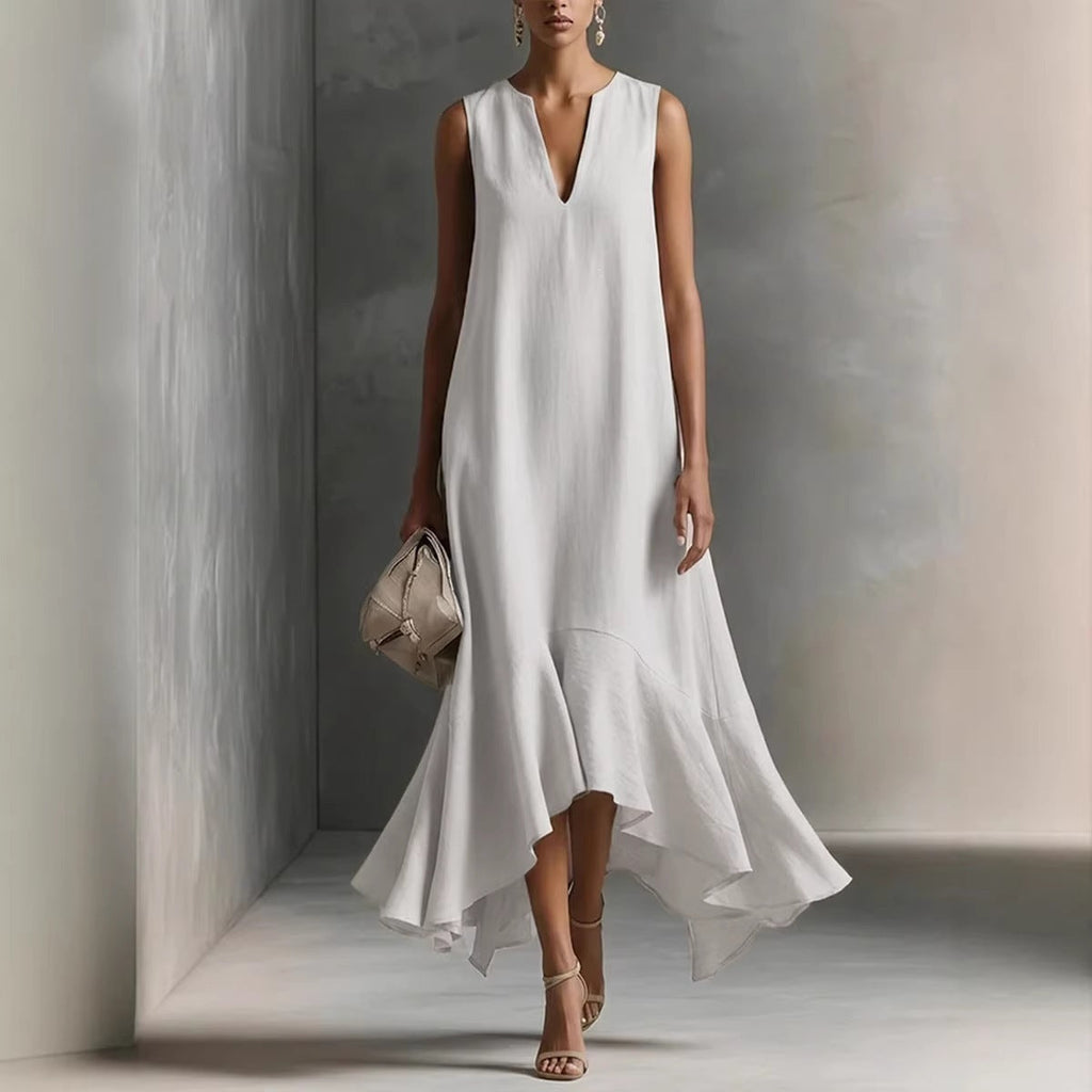 Women's Deep V-Neck Sleeveless Asymmetrical Maxi Dress – Patchwork