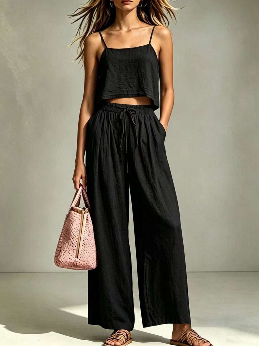Women's Camisole & Wide-Leg Pants Two-Piece Set – Casual Summer