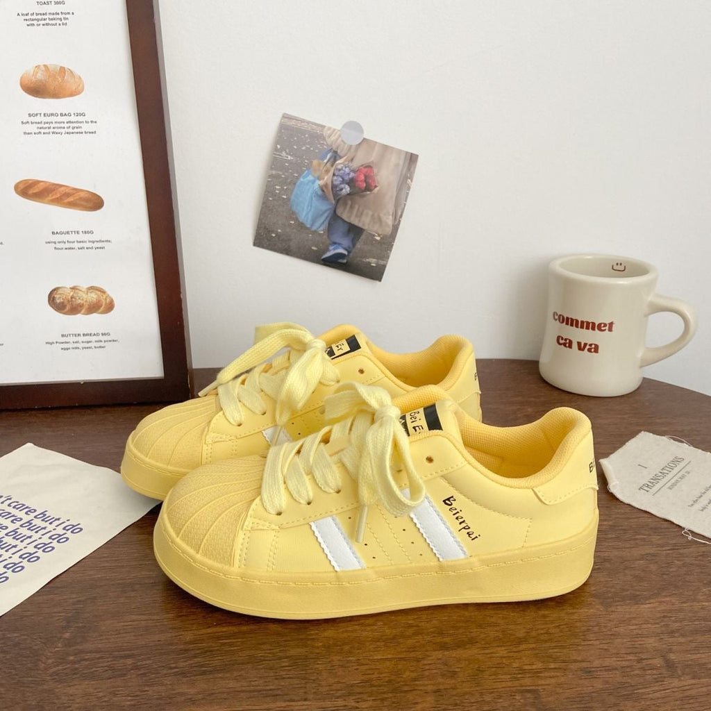 Women's Shell Toe Casual Sneakers – PU Leather Lace-Up Low-Top Trainers