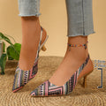 Women's Boho Geometric Print Slingback Stiletto Heels – Pointed Toe