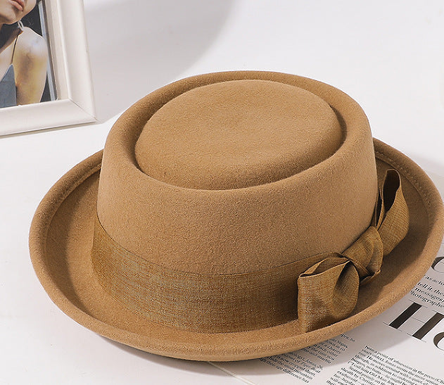 Vintage Bow British Retro Flat Top Hat for Women