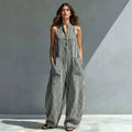 V-Neck Sleeveless Striped Loose Cropped Jumpsuit | 3 Colors S–3XL