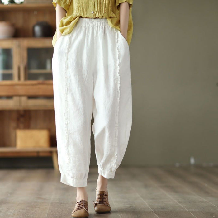 Women's High-Waist Solid-Color Capri Harem Pants