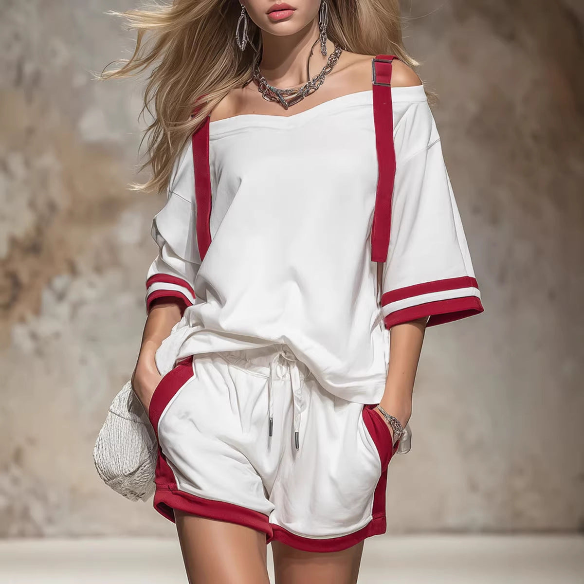 Women's Summer Contrast Color-Block Patchwork Shorts Set – 2-Piece