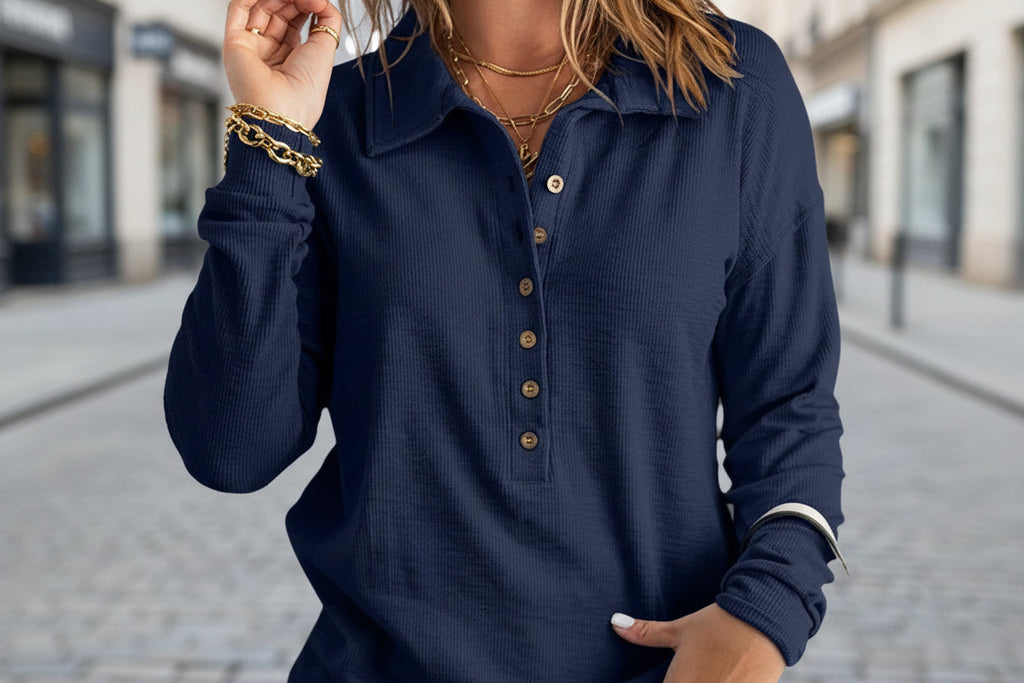 Women's Loose Fit Long Sleeve Knit Top – Button Detail, S–5XL