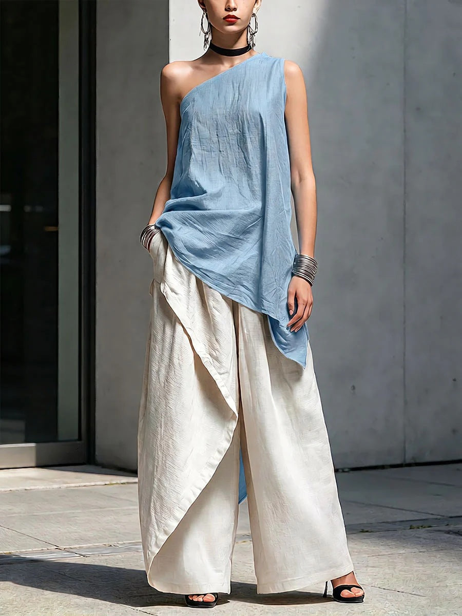 Women's One-Shoulder Asymmetric Sleeveless Top