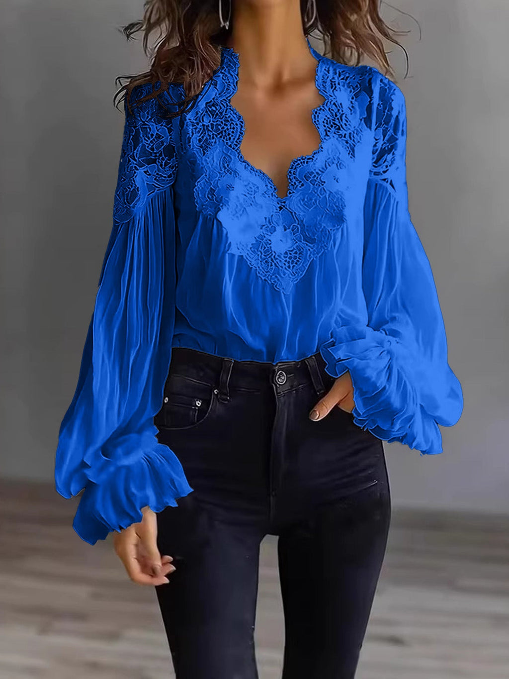 Lace-Panel Puff Sleeve Pleated Ruffle Shirt | Ballet Style