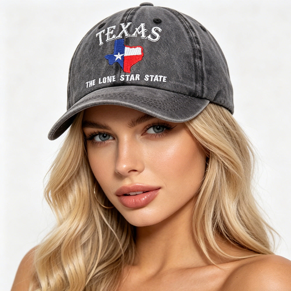 Texas Lone Star Embroidered Vintage Washed Baseball Cap – Adjustable Unisex Hat