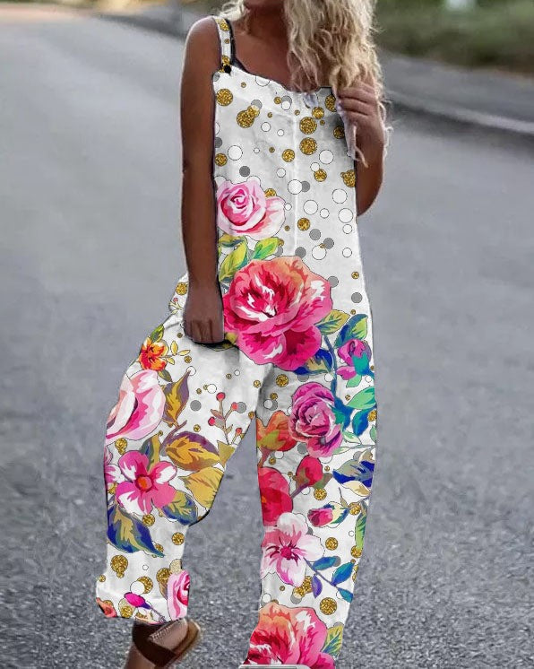 Women's Butterfly Print Overalls – Sleeveless Loose Fit Suspender Pants